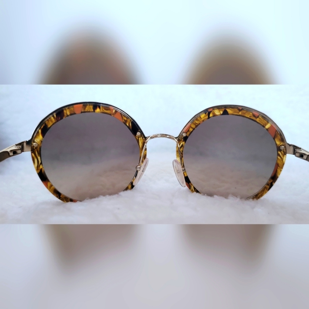 Prada - Prada Cinéma - Striped Papaya Round Women's Sunglass SPR 50T - Picture 4 of 8